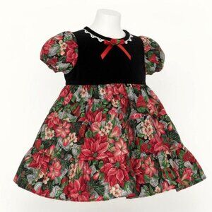 Vintage Becky Little Velvet Dress Girls 24 Mos Holiday Christmas Poinsettia